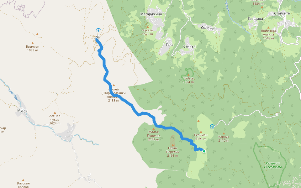 х. Ледницата - х. Перелик walking route map in Stoykite