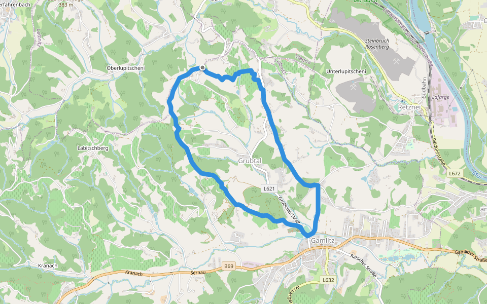 Grubtaler Weg walking route map in Oberlupitscheni