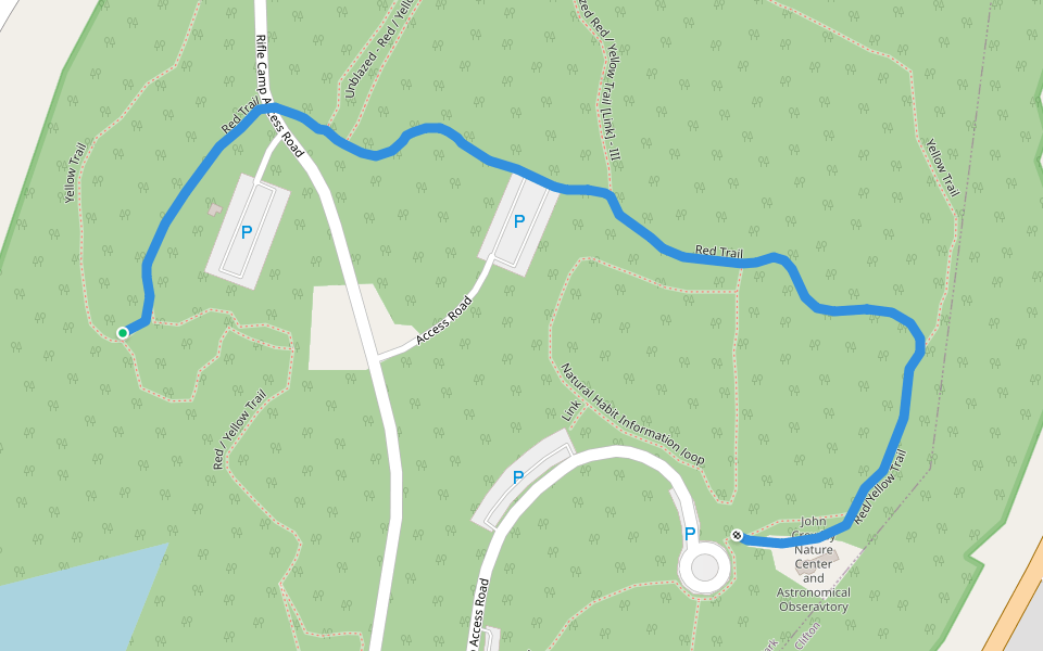 Red Trail walking route map in Woodland Park