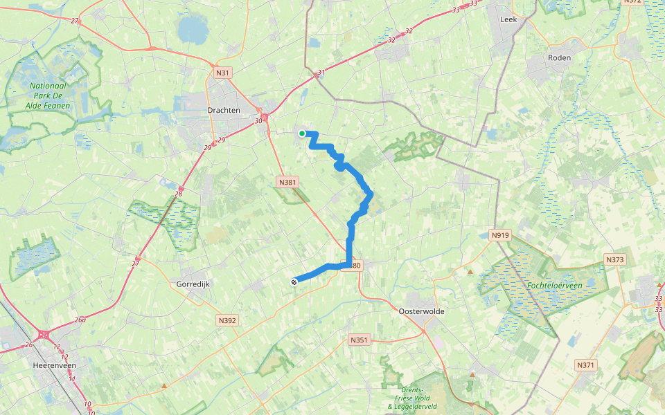 Friese Woudenpad - 05b - Variant-Ureterp-Hoornsterzwaag walking route map in Ureterp
