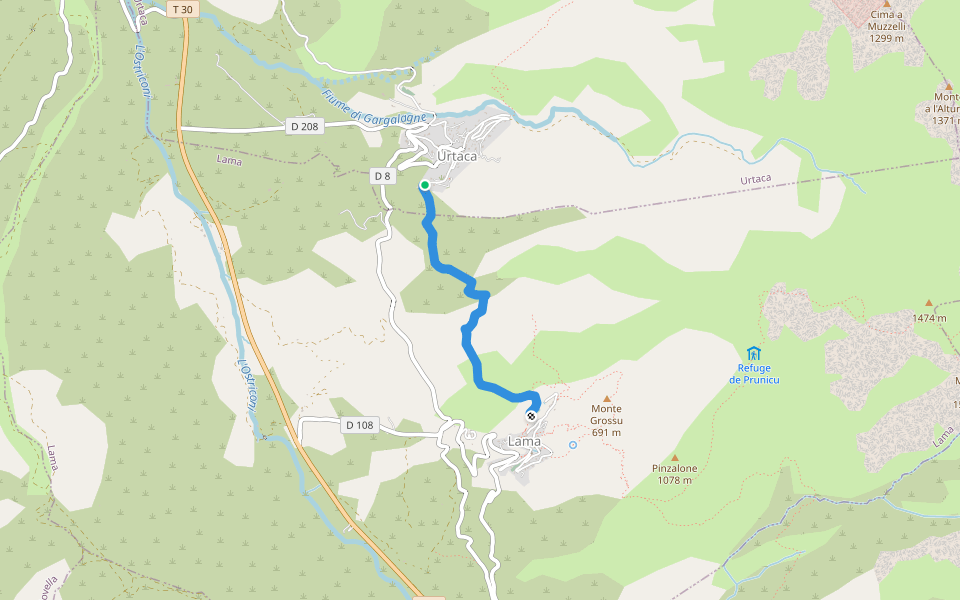 Lama - Urtaca walking route map in Urtaca