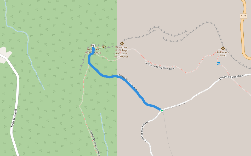 Sentier de la Crevasse walking route map in Percé