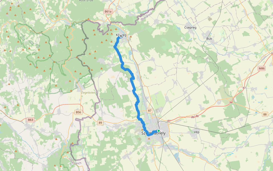 Via Sancti Martini HW-11-01 (Szombathely – Köszeg) walking route map in Szombathely