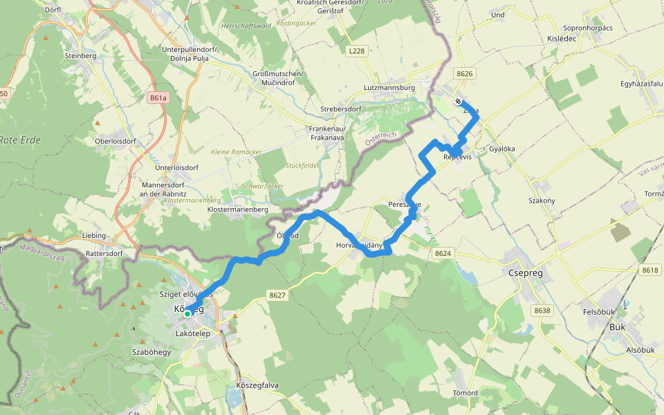 Via Sancti Martini HW-11-02 (Kőszeg – Zsira) walking route map in Kőszeg