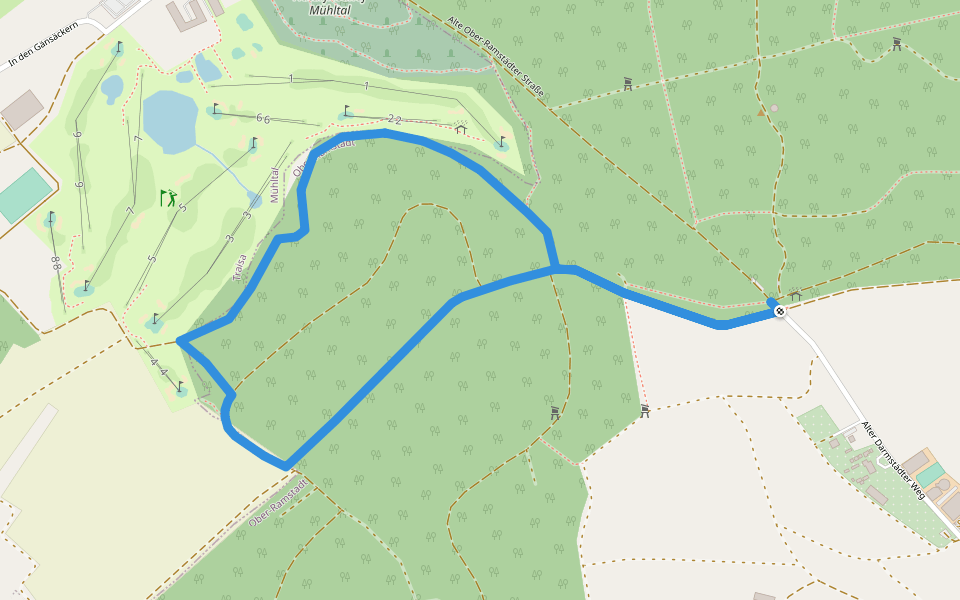 Rundwanderweg Ober-Ramstadt Am Kuhfalltor 2: Lecheweg walking route map in Ober-Ramstadt