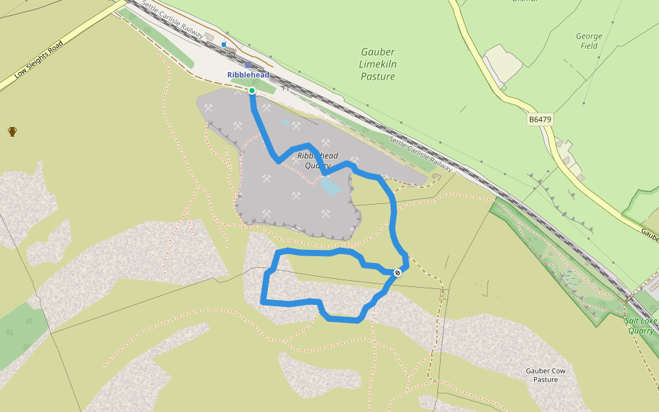 Ribblehead Quarry Walk walking route map in Chapel-le-Dale