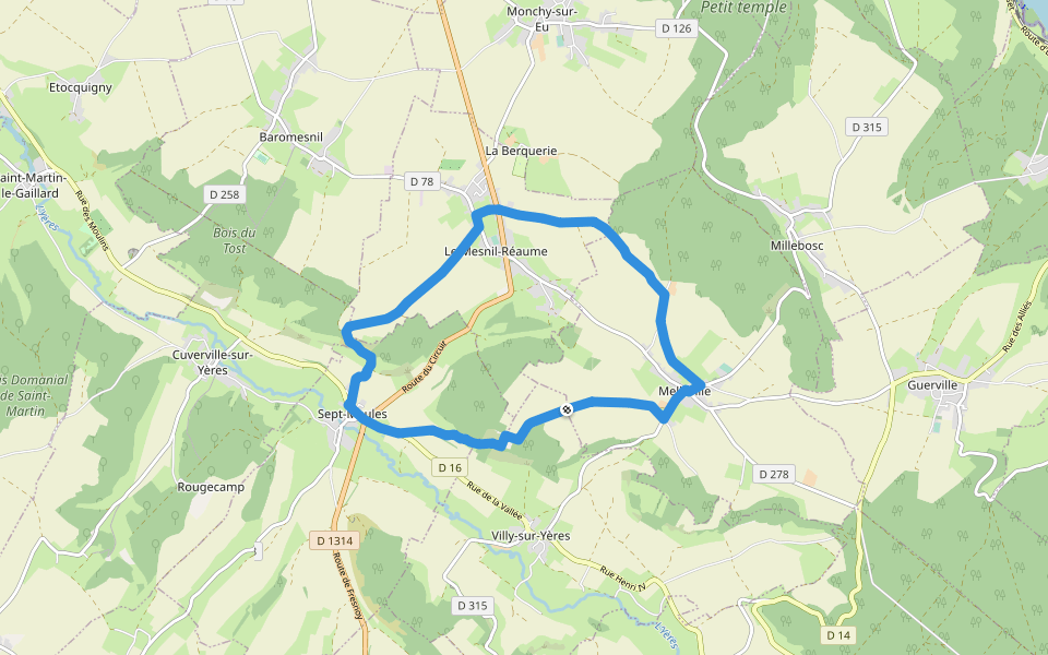 Gomare walking route map in Melleville