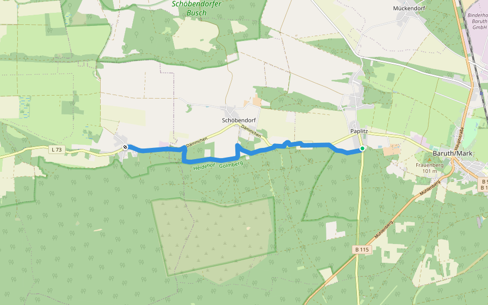 Baruth-Horstmühle walking route map in Baruth/Mark