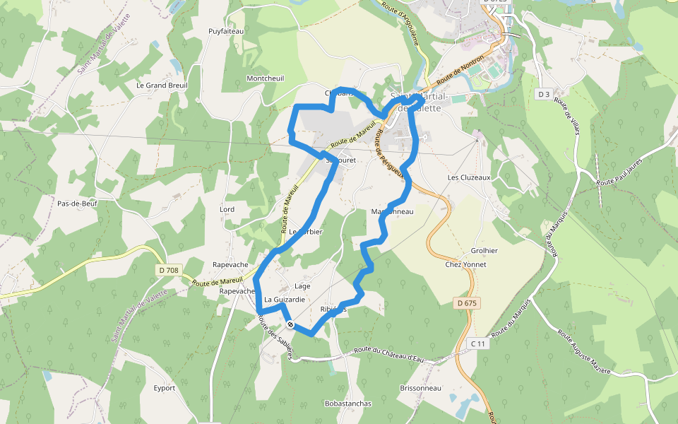 Boucle de Chabans walking route map in Saint-Martial-de-Valette