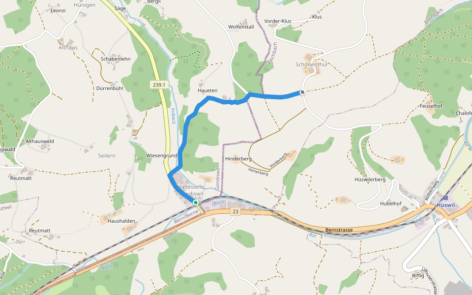 Gondiswil Station - Schönetüel walking route map in Gondiswil