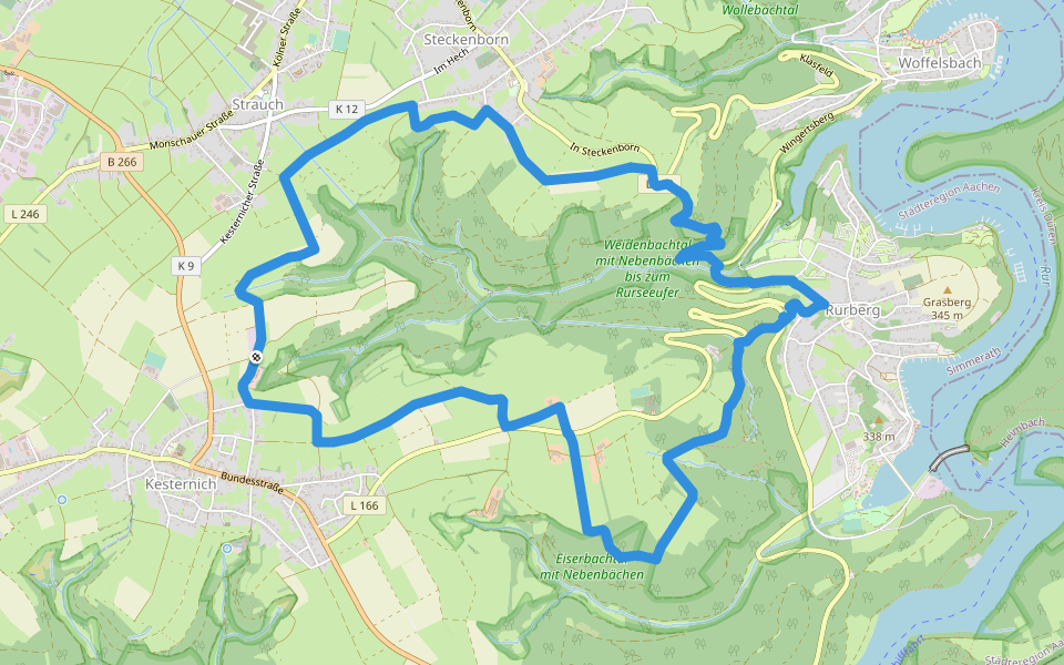 Rursee-Höhenweg walking route map in Simmerath