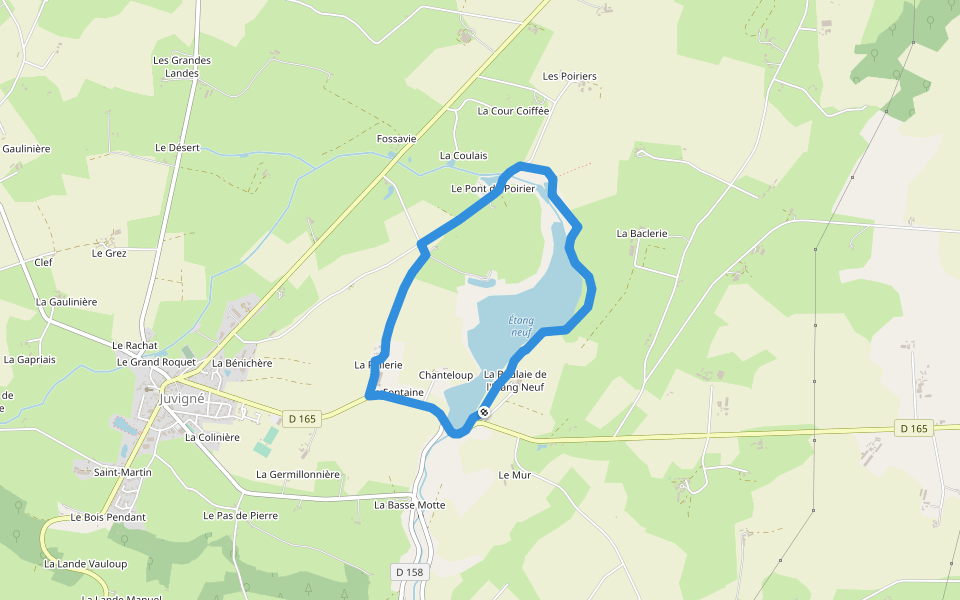 L'Étang Neuf, Perle Aquatique walking route map in Juvigné