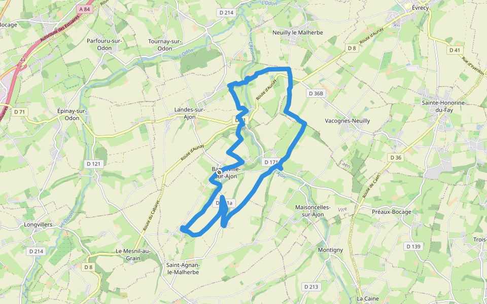 La Vallée de l'Ajon walking route map in Malherbe-sur-Ajon