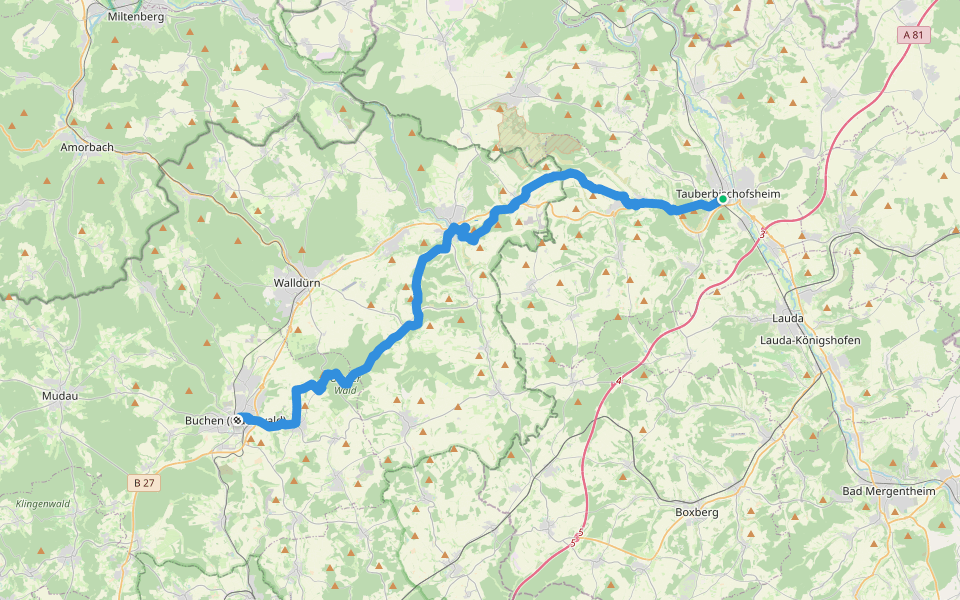 Europäischer Fernwanderweg E8 Südvariante Speyer - Dinkelsbühl walking route map in Tauberbischofsheim