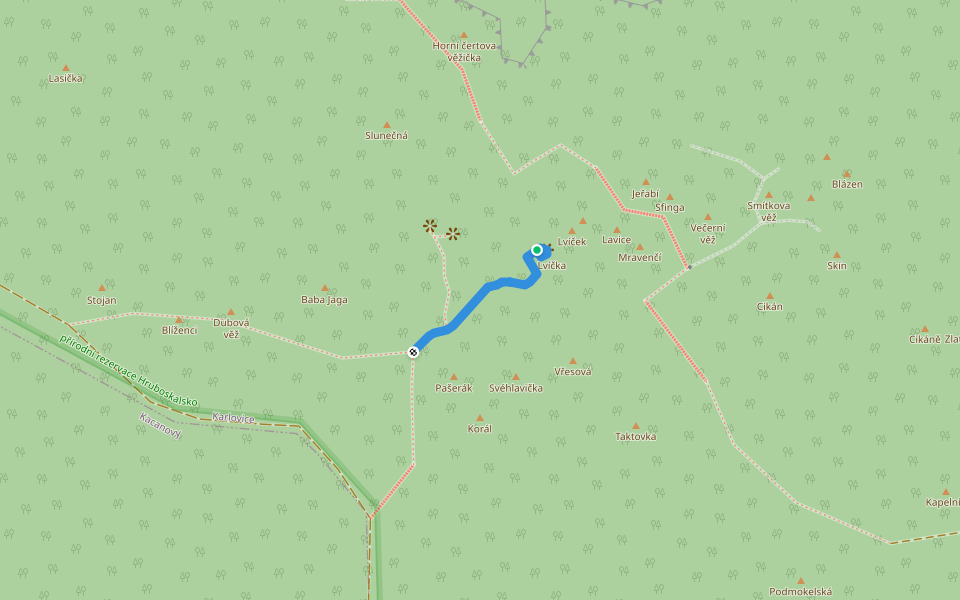 [Č] odbočka k vyhlídce U Lvíčka walking route map in Karlovice