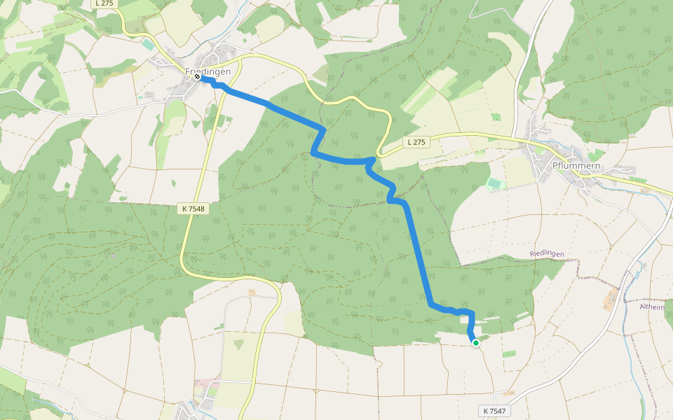 Aeusserer Zugangsweg des Schwäbischen Albvereins (blaues Dreieck) walking route map in Langenenslingen