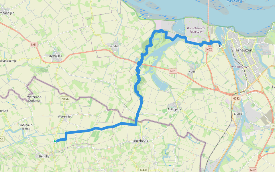 Grenslandpad - 03 walking route map in Sint-Laureins