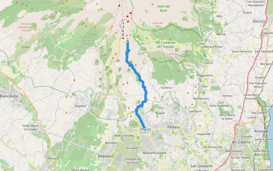 Sentiero Silvestri walking route map in Nicolosi