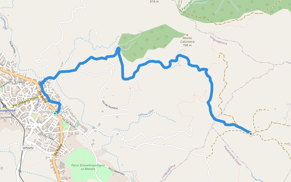 851A Sentiero del Pellegrino Variante A walking route map in Linguaglossa