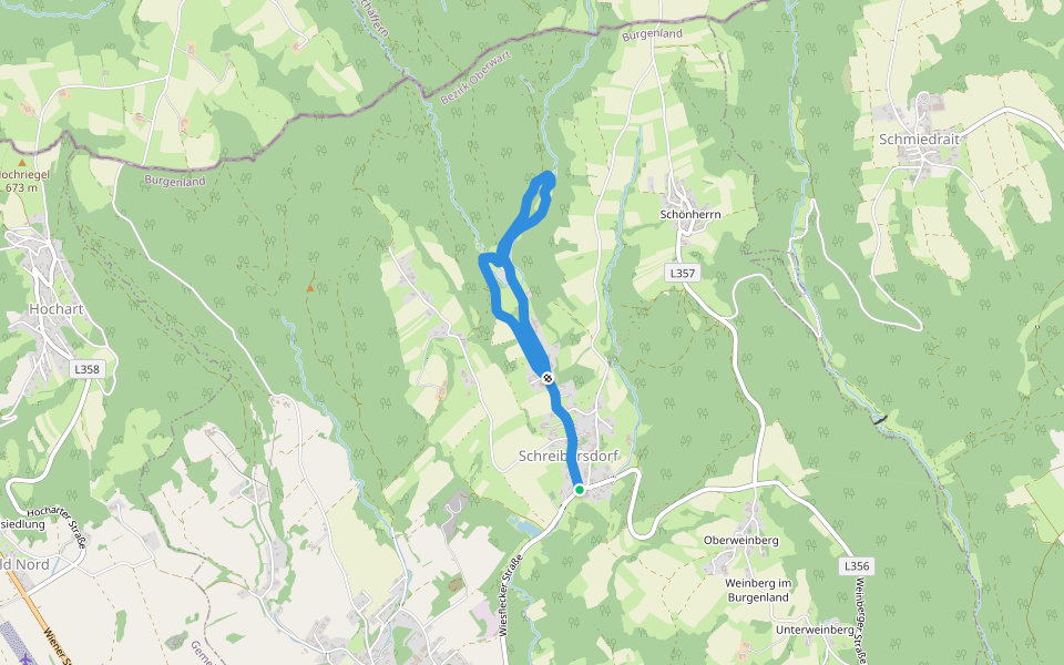 Wanderstrecke gelbe Markierung walking route map in Schreibersdorf