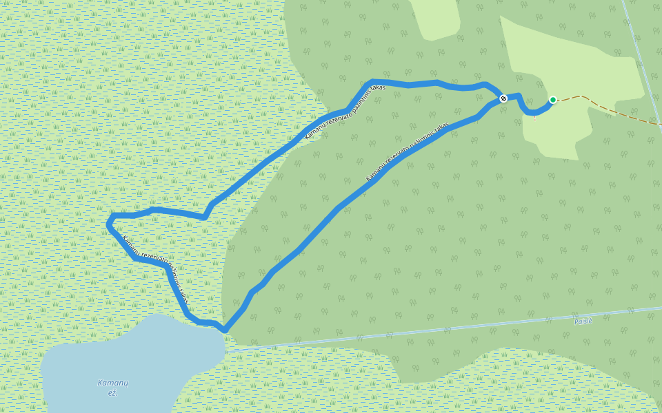 Kamanų rezervato pažintinis takas walking route map in Latvaliai