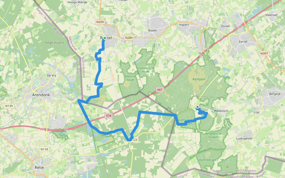 Grenslandpad - 14 walking route map in Reusel