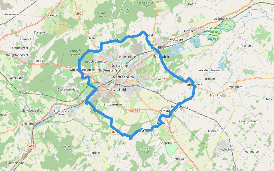 Canterbury Outer Ring Walk walking route map in Pett Bottom