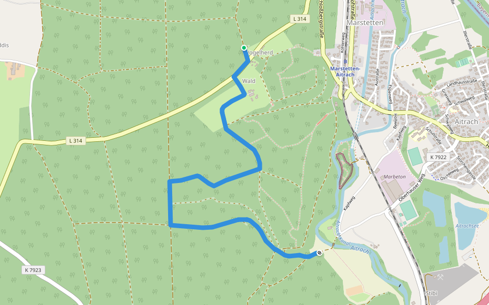 Aitracher Waldhofweg walking route map in Aitrach