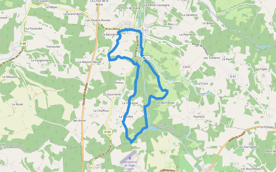 Boucle des Étangs walking route map in Saint-Genies