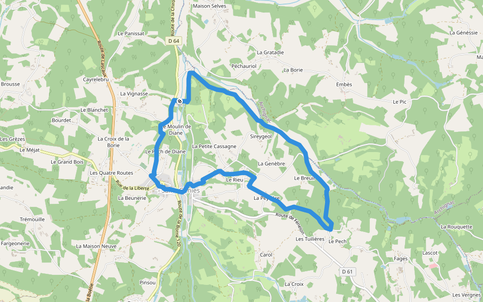 Boucle des Moulins walking route map in Saint-Genies