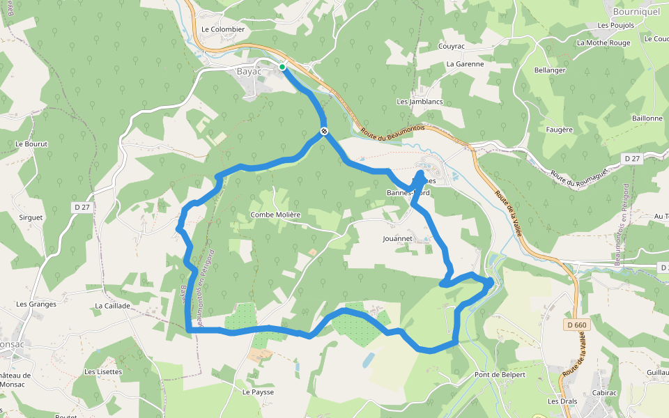 Boucle du rocher du corbeau walking route map in Bayac