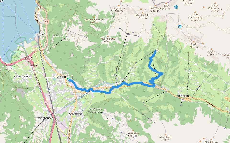 ViaSuworow Etappe 5 walking route map in Altdorf