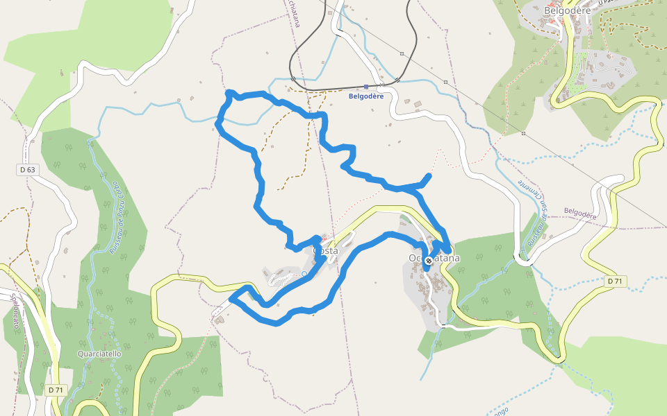 Boucle de San Bastianu walking route map in Occhiatana