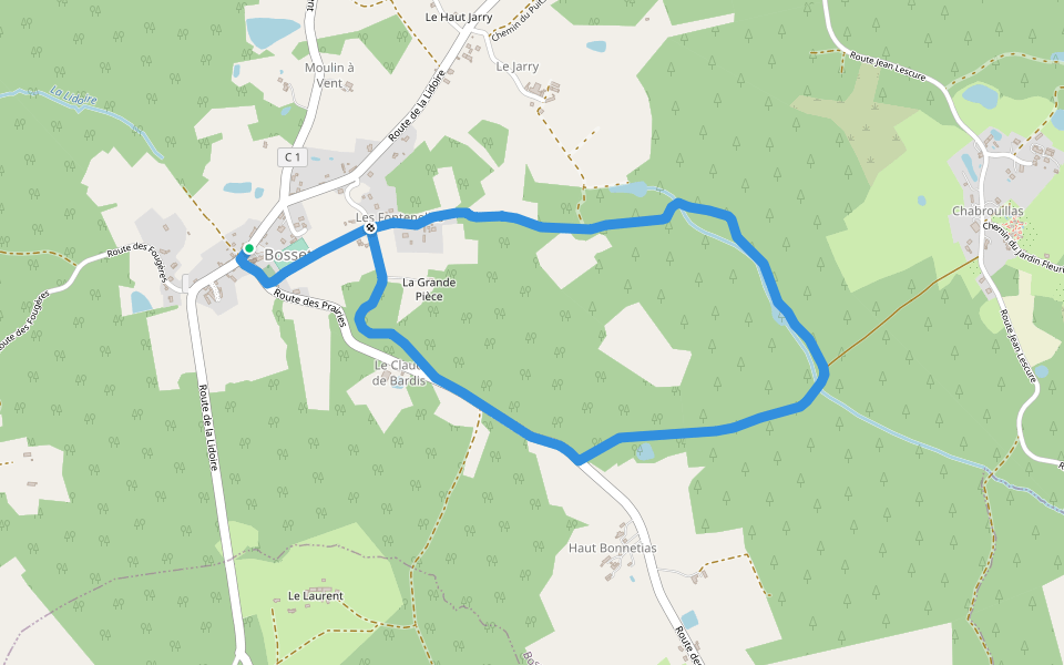Boucle de Bosset walking route map in Bosset