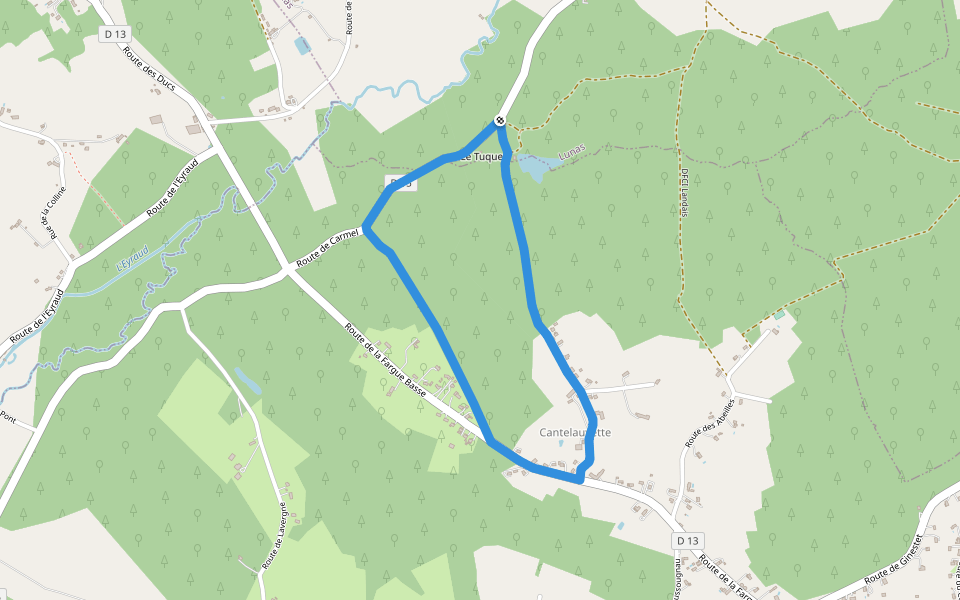 Boucle de Claud de Bled walking route map in Prigonrieux