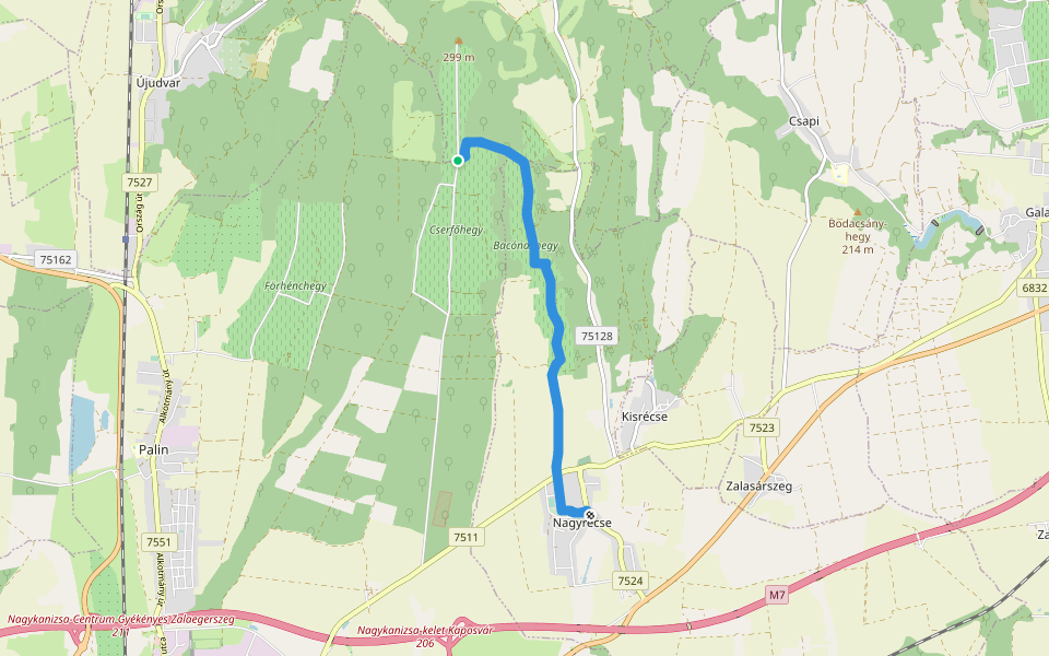 Z+ (Nagyrécse ) walking route map in Nagybakónak
