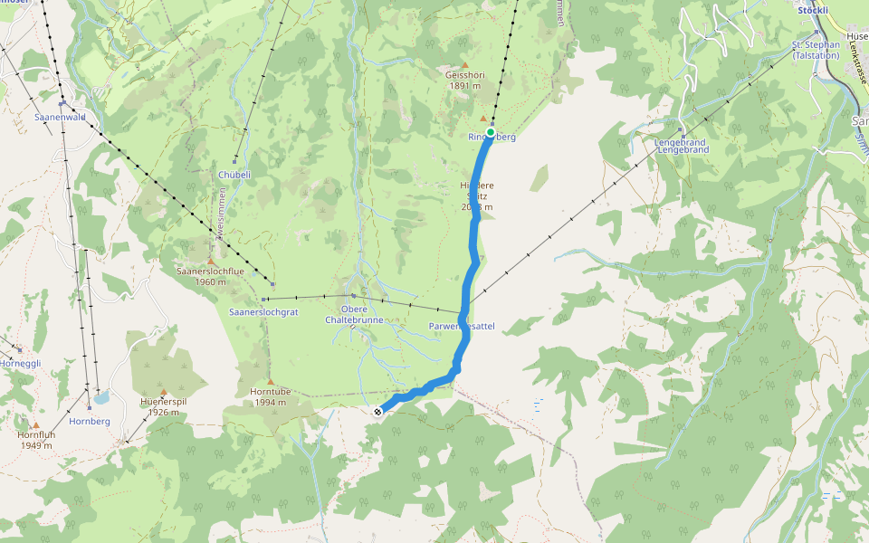 Rinderberg - Parwengen walking route map in Oeschseite