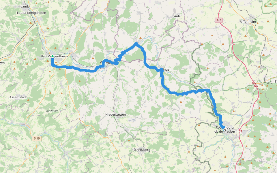 Weitwanderweg Romantische Straße MGH - ROT walking route map in Bad Mergentheim
