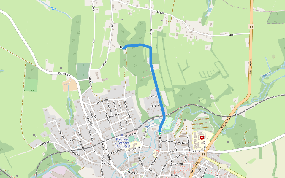 Městský okruh - modrá (not connected) walking route map in Frýdlant