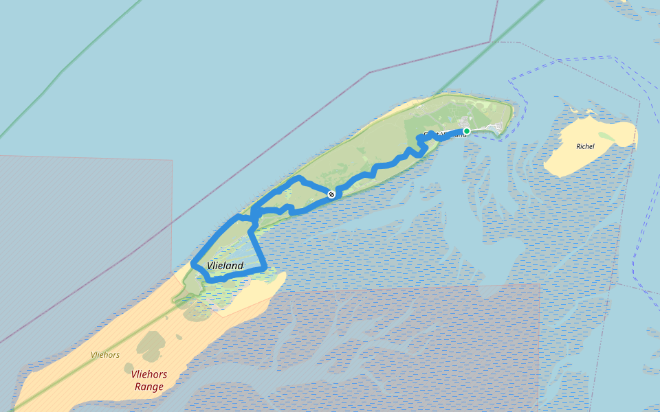 Waddenwandelen - Vlieland - 01 - Veerhaven-Pad van Twintig walking route map in Oost-Vlieland