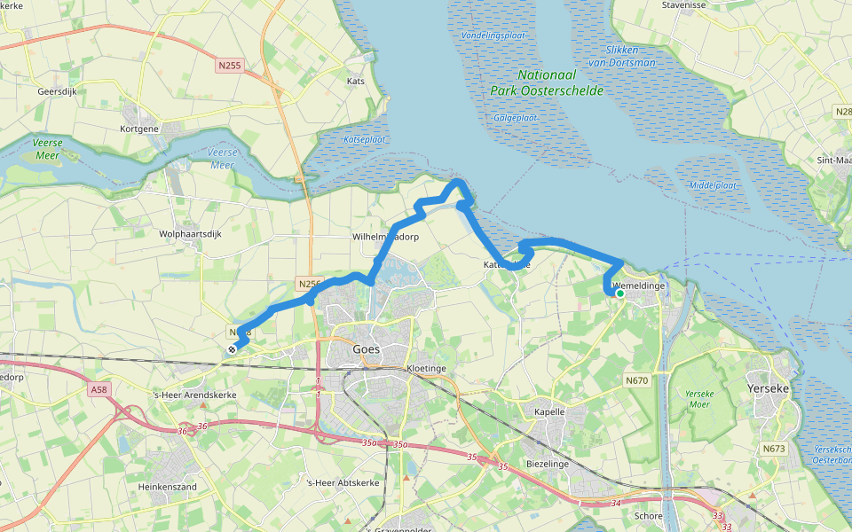 Oosterscheldepad - 02 - Wemeldinge-Wissekerke walking route map in Wemeldinge