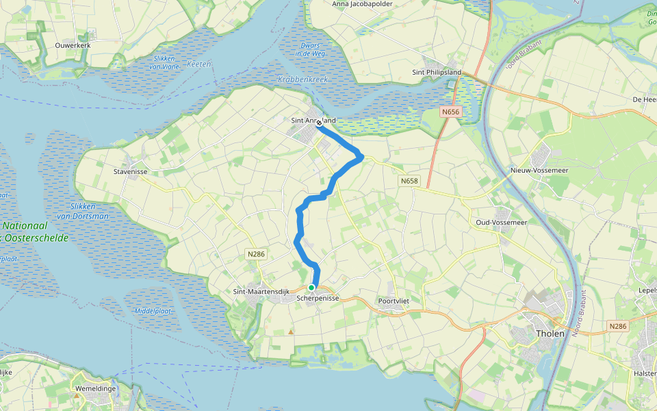 Oosterscheldepad - 12 - Scherpenisse-Sint Annaland walking route map in Scherpenisse
