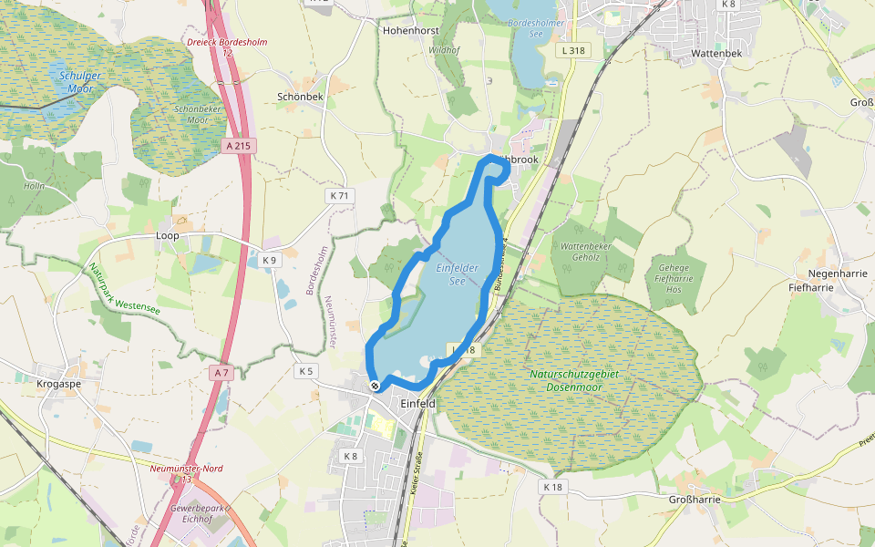 Rundwanderweg Einfelder See walking route map in Neumünster
