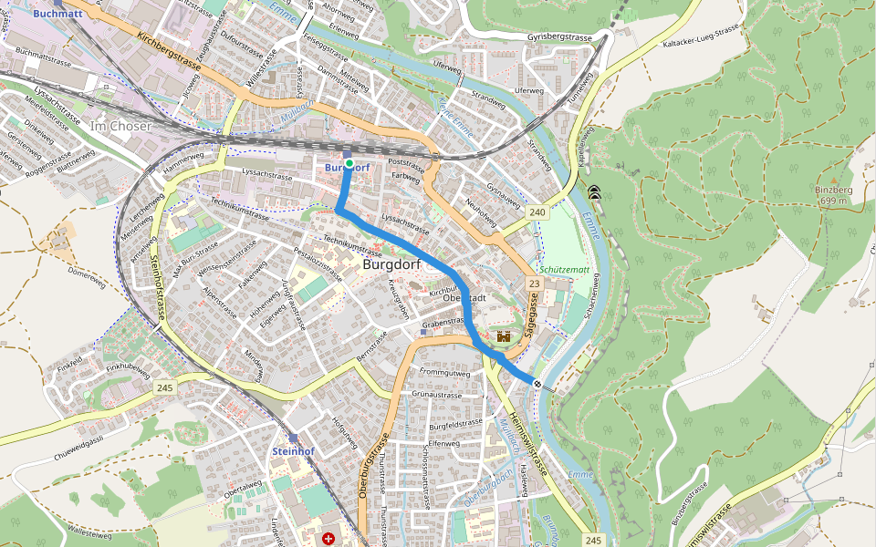 Burgdorf Bahnhof - Waldeggbrügg walking route map in Burgdorf