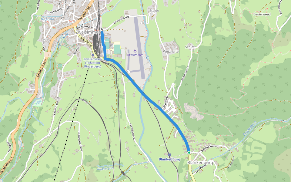 Blankenburg - Zweisimmen walking route map in Zweisimmen