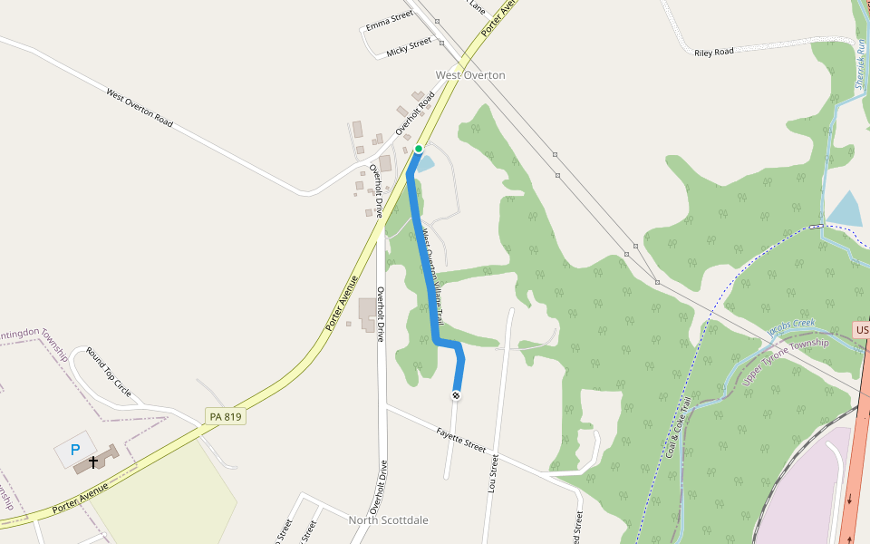 West Overtwon Village Trail walking route map in Scottdale