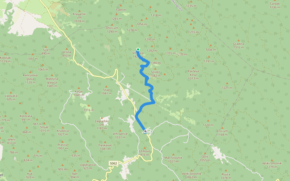 Ravno - Viševica walking route map in Bribir