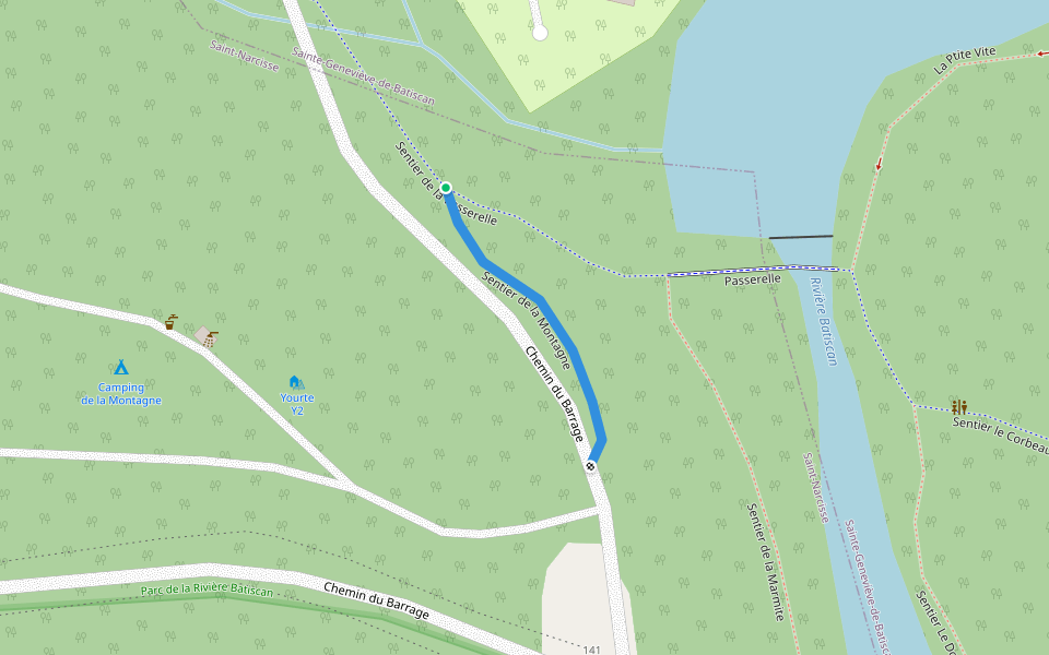 Sentier de la Montagne walking route map in Saint-Narcisse
