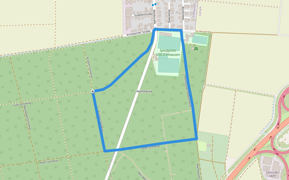 Rundwanderweg Einhausen Wolfshecke 3 walking route map in Einhausen