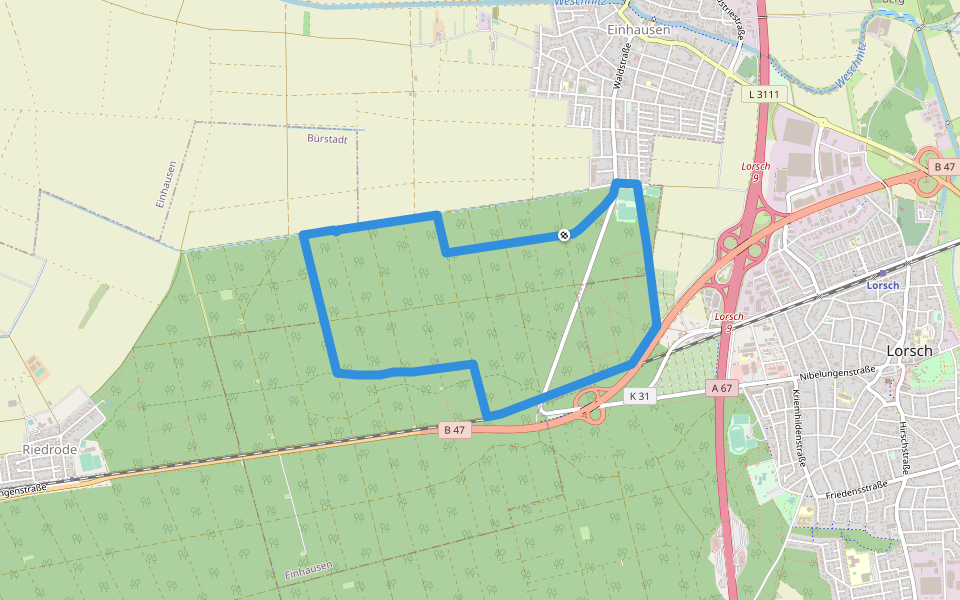 Rundwanderweg Einhausen Wolfshecke 2 walking route map in Einhausen